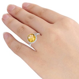 Orchid Jewelry 925 Sterling Silver Promise Rings For Women - Delightful 3.2 Carats Yellow Citrine with perfect Bezel Setting in a Round Shape