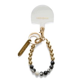 Hazel Key Chain Natural Stone x Gold Beads Smartphone Ring Zebra Jasper Free, Zebra Jasper, Free size