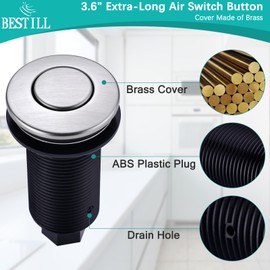 BESTILL Sink Top Garbage Disposal Air Switch Kit with Dual Outlet, Stainless Steel Brushed Nickel Long Push Button for Waste Disposer, UL Listed, Compatible with Disposer and Dishwasher