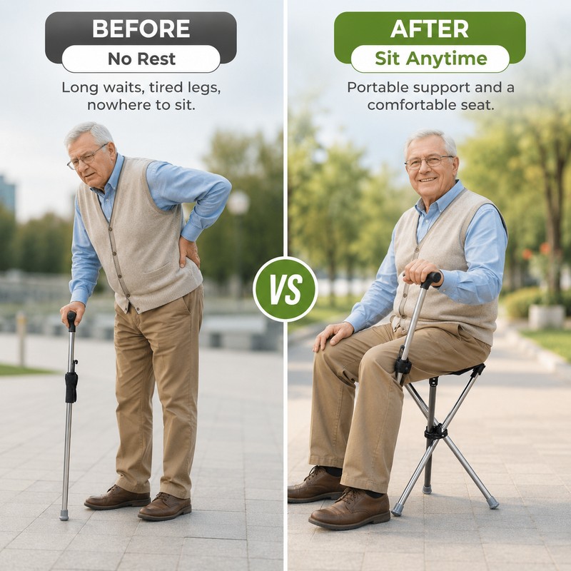 Folding Cane Seat for Outdoor Walking – Lightweight Walking Stick