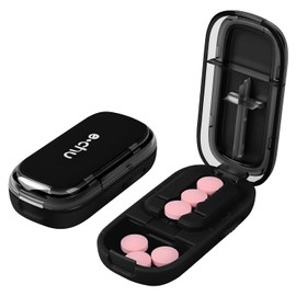 Pill Cutter Splitter for Small and Tiny Pills, Cutter for Cutting Multiple at a Time in Half, Splitter for Small with Hidden Sharp Stainless Steel Blade, Black