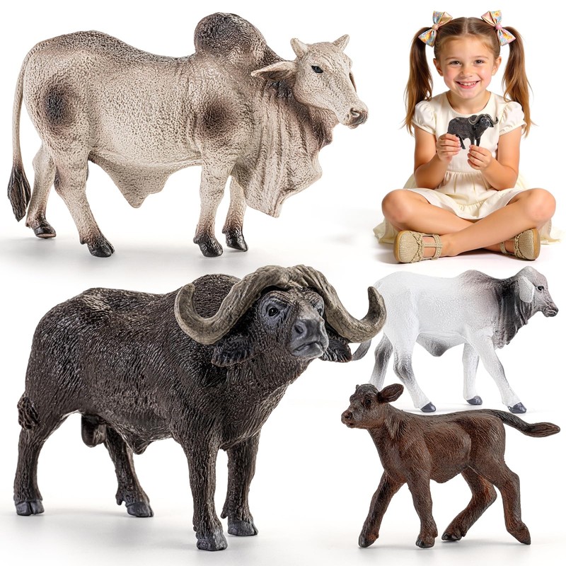 Totsmile 4PCS Farm Animals Cow Figurines, African Buffalo Bull Toys