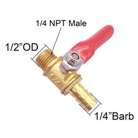 Joywayus Brass Ball Valve 1/4" NPT Male x 1/4“ Hose Barb Shut Off Switch Fittings Adapter (Pack of 2)