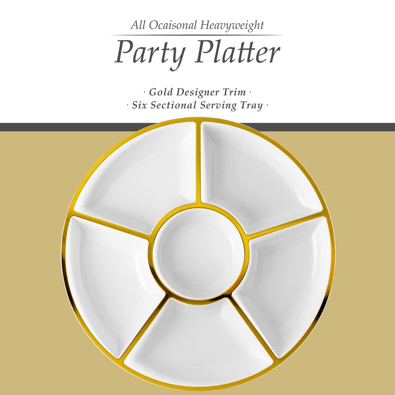 Plasticpro 6 Sectional Round Plastic Serving Tray/Platter (8, White &