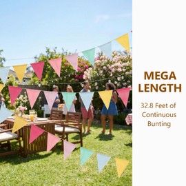 32.8ft Colorful Triangle Bunting Banner - 36Pcs Colorful Pennant Banner Flags (6 Colors), Pastel Linen Pennants for Birthday Easter, Nursery Room, Classroom,School, Carniva,lWedding,Garden Decor