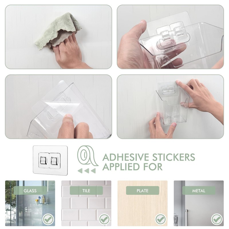 Clear Adhesive Wall Storage Bins, Large 4 Pack Cabinet Door