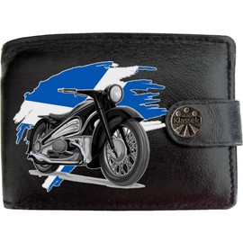 Klassek Biker Classic Vintage Motorbike Motorcycle Scotland Flag Mens Wallet Gift Box Brand Real Black Leather RFID Blocking with Coin Pocket