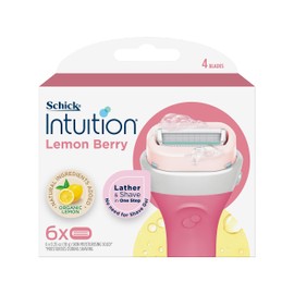 Schick - Intuition, Womens Razor Refills, 6 Refills, Lemon Berry, 4 Blade Razor, Skin Moisturising Soap, Lather and Shave, No Shave Gel Required, Organic Lemon, Natural Ingredients