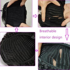 Datanala Water Wave Ponytail Extensions Human Hair Drawstring Ponytail Extension Brazilian Remy Water Wave Human Hair Ponytail Clip in Hair Extensions Nature Black Color for Black Women (16Inch)