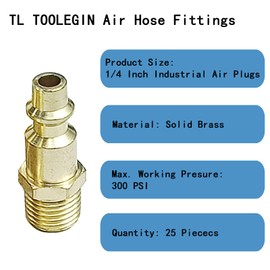 TL TOOLEGIN Air Hose Fittings 1/4" MNPT Industrial Air Plugs for Air Compressors 25pcs Brass Air Compressor Fittings Kit Quick Connect Air Fittings
