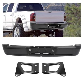 HECASA Rear Step Bumper Assembly Compatible with 2005-2011 Dodge Ram Dakota 2006-2009 Mitsubishi Raider w/Step Pad and Lights Steel Powder Coated Black Replacement for 55077652AB, CH1103114