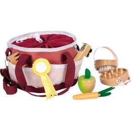 small foot Horse Care Set with Bag Red with Child-friendly Wooden Utensils, Accessories for Horse Games, for Children from 3 Years, 12705