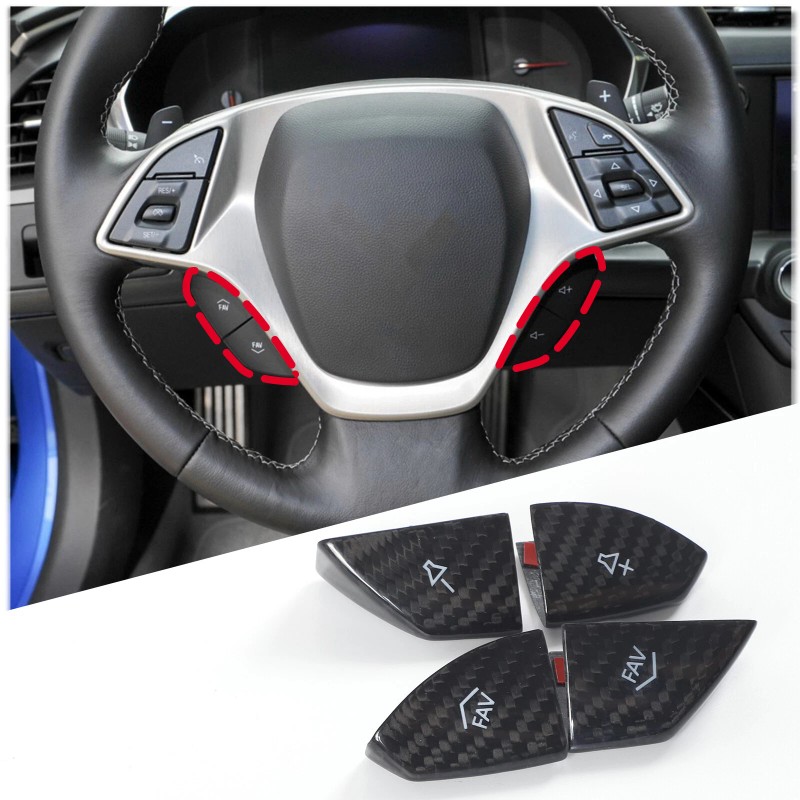 BEBECAR Real Carbon Fiber Steering Wheel Button Cover Trim Fits
