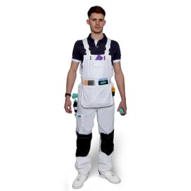 Axus Decor Bib & Brace Overalls, Triple Stitched, White Decorators Overalls - Shrink Resistant & Comfortable Fabric, Multiple Pockets – Ideal for Painter & Other Workwear - Small