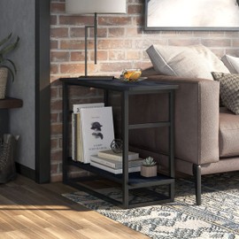 HOMES: Inside + Out Valen Transitional 1-Shelf Metal Frame 32 in. End Table for Living Room, Bedroom Bedside Storage, Rustic Navy Blue