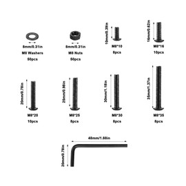 153 Pcs M8 Screws Set, M8 Bolts and Nuts Set, M8 Button Head Bolts Set, Nuts and Bolts Assortment Kit, Black Hex Socket Button Head Screws, Round Head Machine Screws and Nuts Set, with Hex Wrench