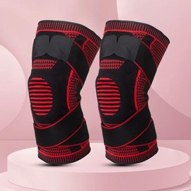 OLLAS Knee Braces, 2-Pack, Knee Support Compression Sleeves, Fitness Sports Knee Braces, Women's & Men's Compression Suitable for Running, Fitness, Basketball:_Red_L