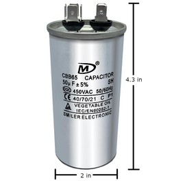 CBB65 50 uF 450 VAC 5% 50 MFD Round Run Start for HVAC and AC Motor, Fan, Cool or Heat Pump Capacitor