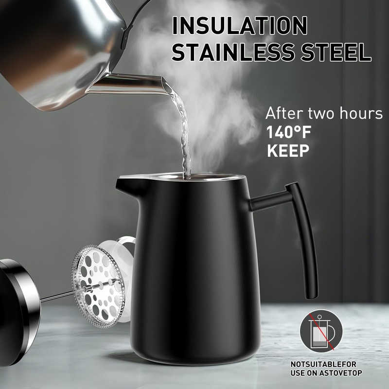 Secura 50oz French Press Coffee Maker – 304 Stainless Steel,