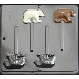 Polar Bear Grizzly Lollipop Chocolate Candy Mold 3469 (4 cavity mold)