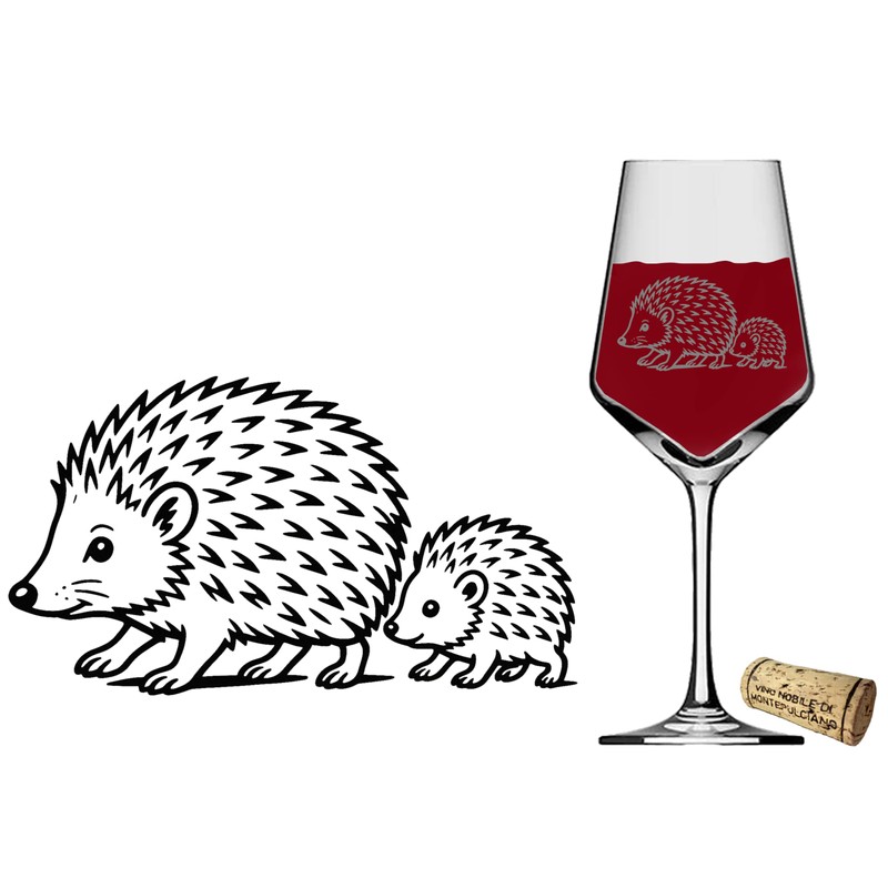 eXODA Weinglas Gravur Igel mit Igelkind - spülmaschinenfest niedliche Tiere