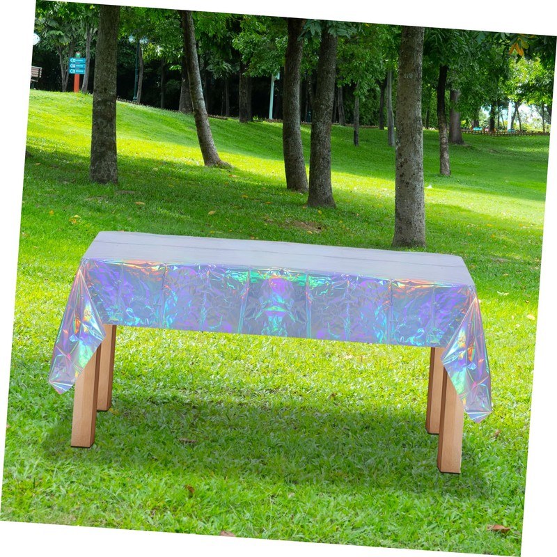DOITOOL 4pcs Iridescent Plastic Tablecloths Holographic Foil Rectangle Covers Easy