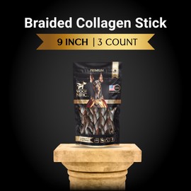 Woof Nific Braided Collagen Sticks for Dogs (9 Inch - 3 Pack), – Premium All-Natural, Odor-Free, High-Protein Chews, Supports Skin, Coat & Joint Health – Perfect for Medium & Large Dogs