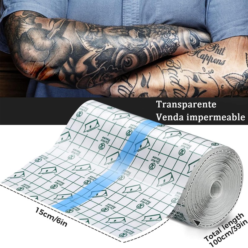 Vendaje para tatuajes，10 m * 15 cm-película transparente impermeable，vendaje para