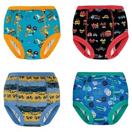 MooMoo Baby 4 Packs Training Underwear Absorbent Vehicle Potty Training Pants for Toddler Boys 2T-7T
