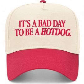 It's A Bad Day to Be A Hotdog Vintage Trucker Hat | Premium Snapback Baseball Hat for Men & Women (US, Alpha, One Size, Red/Natural)