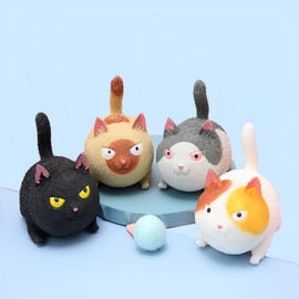 4Pc Finger Toy Stress Relief Big CatSqueeze Ball ，Relieve Stress Fidget Toys for Children and Adults,Squeeze Sensory Toys for Anxiety, Autism, ADHD. (4 Cats)