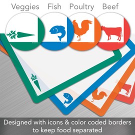 Cut N' Funnel Assorted Color Flexible Plastic Cutting Board Mats with Borders & Food Icons, 4 Pack 15" x 11.5" Made in the USA