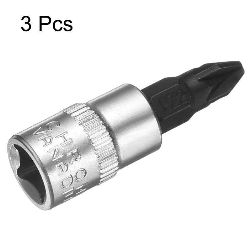 sourcing map 3pcs PZ2 Bit Socket 1/4" Square Drive Phillips