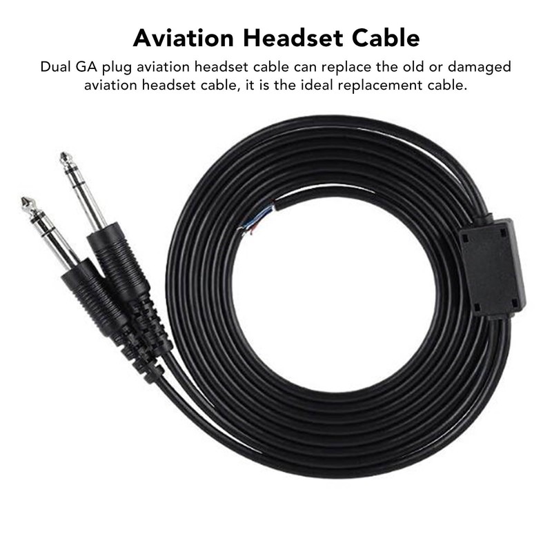 Aviation Headset Cable, Dual GA Plug Aviation Headset Replacement Cable