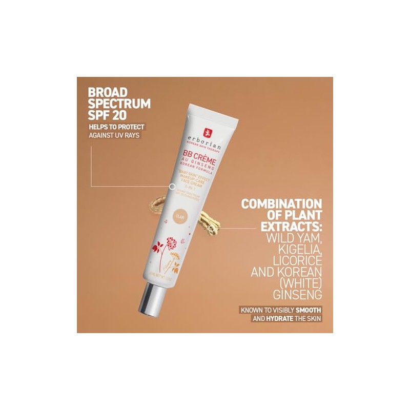 Crema BB Erborian con ginseng, Fair (Clair) - Cobertura ligera