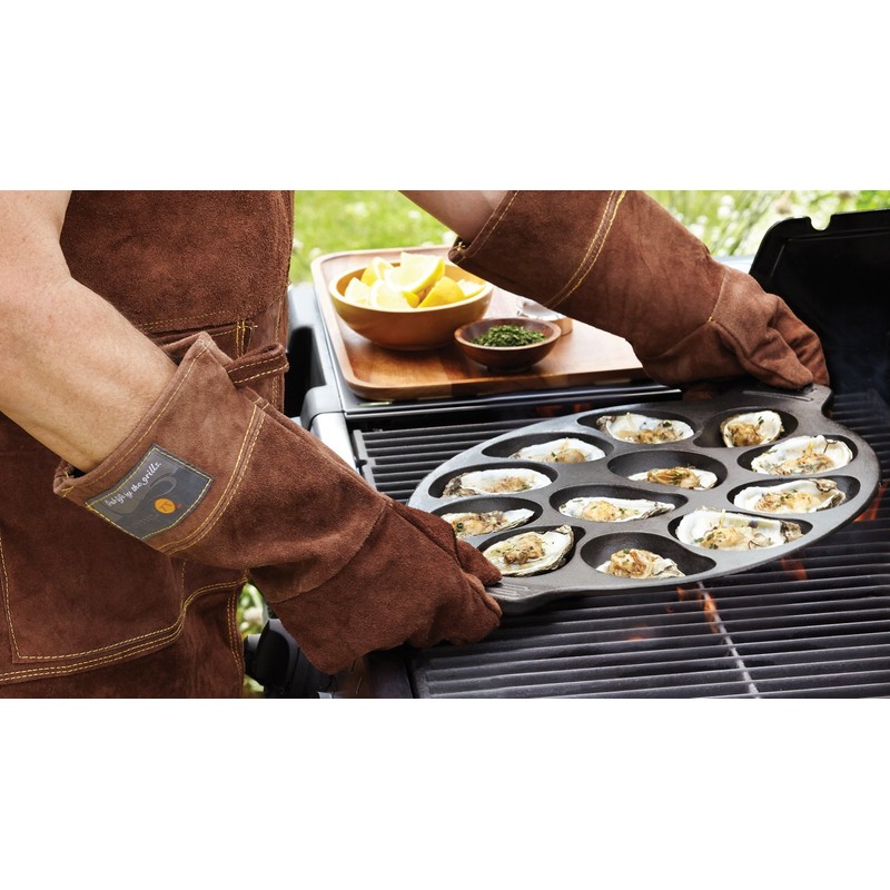 Outset 76225 Cast Iron Oyster Grill Pan, 12 Cavities, Black