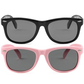 Kursan Kids Polarized Sunglasses for Boys Girls TPEE Rubber Flexible Frame Shades Age 3-10 (Bright Black + All Pink)