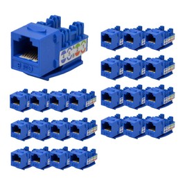 LOGICO 25 Pieces Cat6 Keystone Jacks Blue with Dust Cap – 22-26 AWG PCB Female RJ45 Connectors for Network Ethernet Wall Jack Insert | Cat6 110 Punch Down Block Socket 8-Port, 8-Connector (8P8C)