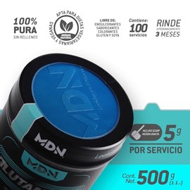 MDN SPORTS - Glutamina Pura Premium 500g - 100 Porciones - Fórmula Limpia Sin Aditivos ni Saborizantes - 5g/Porción - Calidad Premium