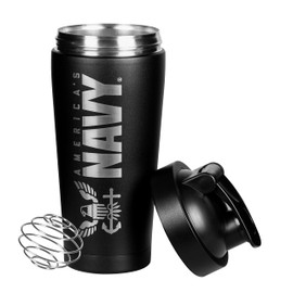 Military Gift Shop 24oz Navy Insulated Shaker Bottle with Engraved Logo–24oz Water Bottle–Cup for Protein Shakes - US Navy Gifts | Disabled USMC Vet Owned SMALL Business