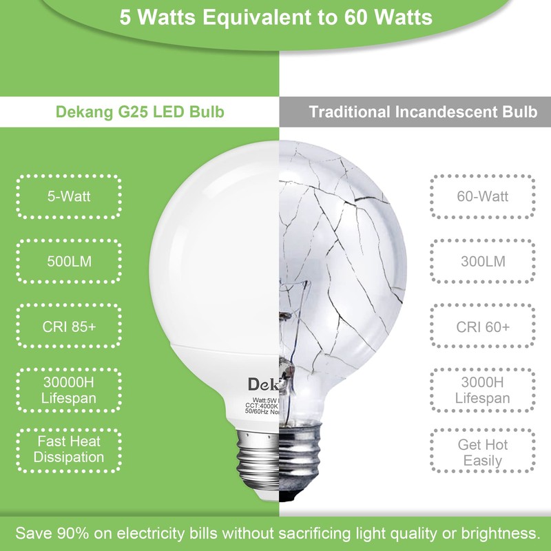 Dekang 8-Pack LED Vanity Light Bulbs for Bathroom 4000K Natural