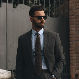 Elizabetta Men's Italian 100% Silk Grenadine Tie - Handmade in Como, Italy - Brown Dotted