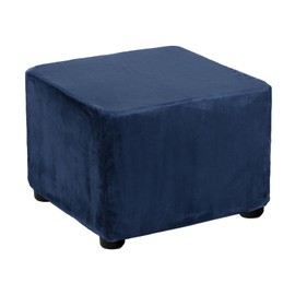 sourcing map Square Foot Stool Cover Footrest Slipcover with Elastic Band Stretch Furniture Protector for Living Room Bedroom Fit Length 60-76cm/24-30inch, Navy Blue