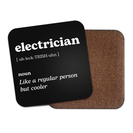Electrician Square Coaster - Work New Job Dictionary Regular But Cooler Definition Funny Joke Hobby Men Women Kitchen Drink #82657