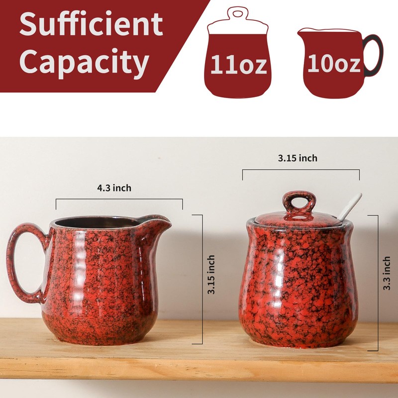 Hasense Ceramic Sugar and Creamer Set, 11 Ounce Sugar Bowl