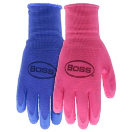 Boss Women's Tactile Grip Foam Latex Coated Work Gloves, 2-Pack, Water Resistant, Large, Pink/Blue, (B32091-WML2P)