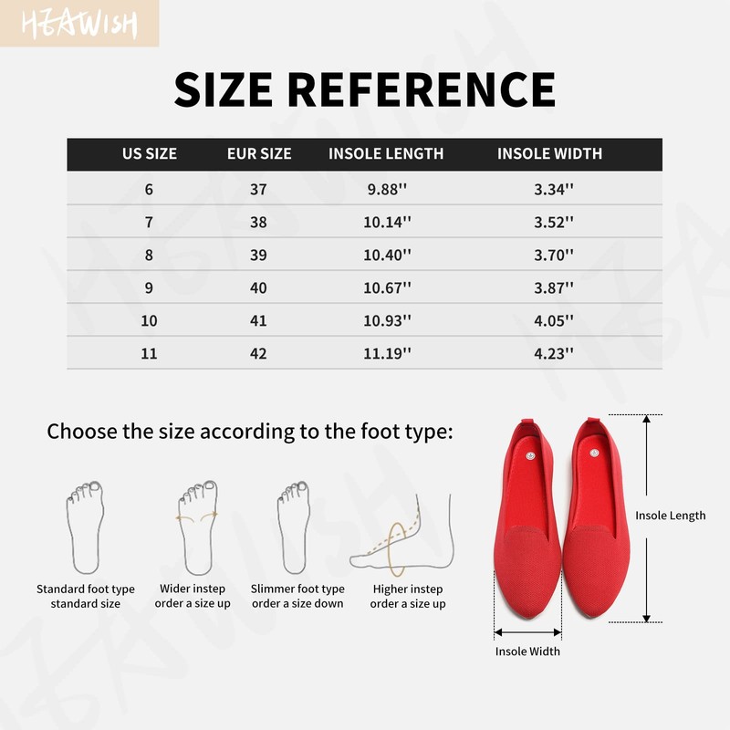 HEAWISH Women’s Flats Shoes Pointed Toe Ballet Flats Dressy Comfortable(Chili