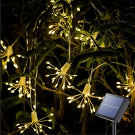 DINOWIN Solar Fairy Lights Outdoor Waterproof Dandelion Fireworks Lights 8 Fashion Copper Fairy Lights Warm White Garden Lawn Christmas Decoration (200LED)
