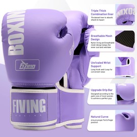 FIVING Pro Style Boxing Gloves for Women, PU Leather, Training Muay Thai,Sparring,Fighting Kickboxing,Adult Heavy Punching Bag Gloves Mitts Focus Pad Workout for Ladies (New Purple, 8oz)