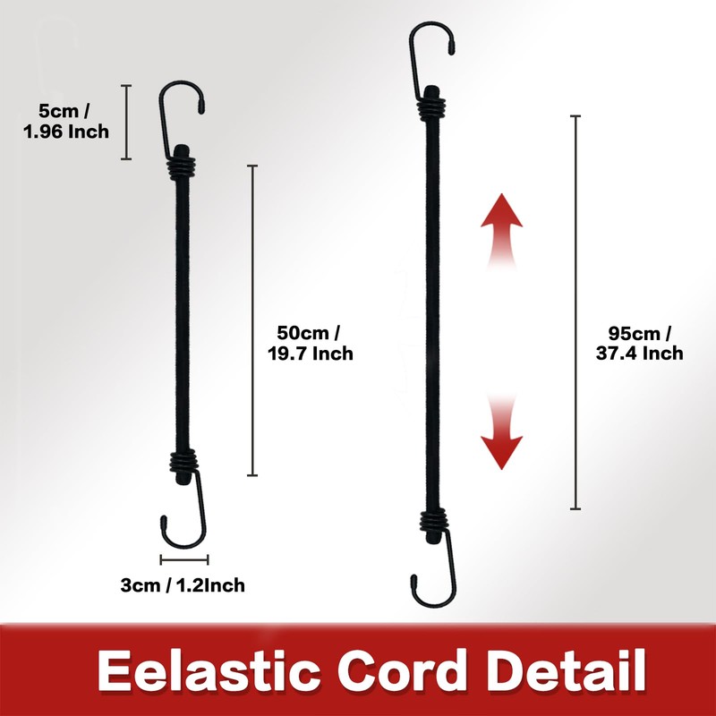 Premium Quality Rubber Rope with Hooks 24in, Super Strong Black